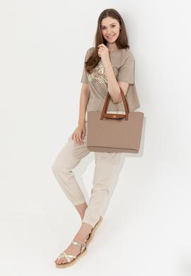 Kadın Haki Bisiklet Yaka Crop Tişört - 50249011004