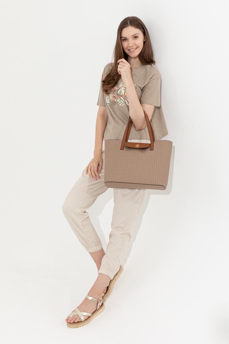 Kadın Haki Bisiklet Yaka Crop Tişört - 50249011004