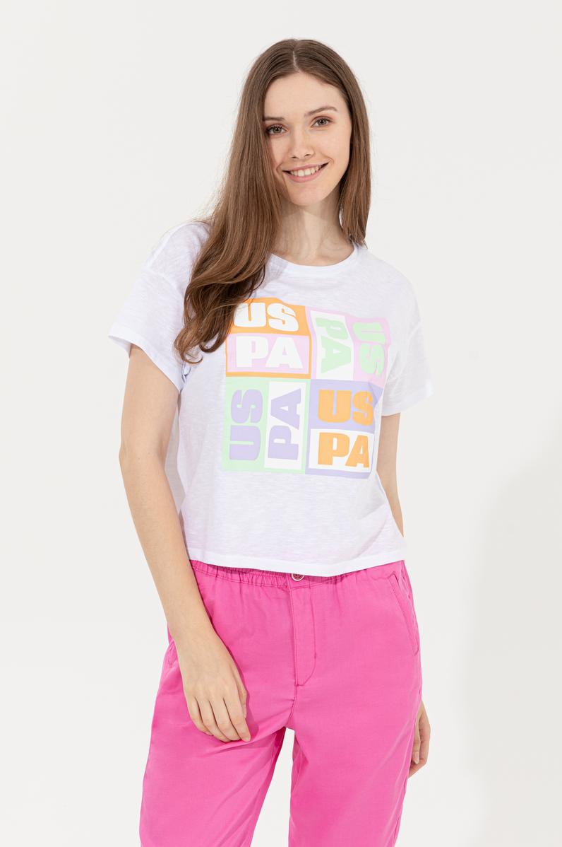 Kadın Mint Bisiklet Yaka Crop Tişört