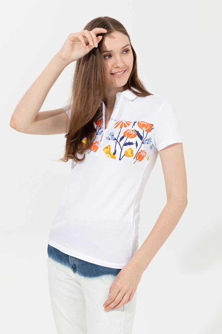 Kadın Mavi Polo Yaka Tişört - 50248995016