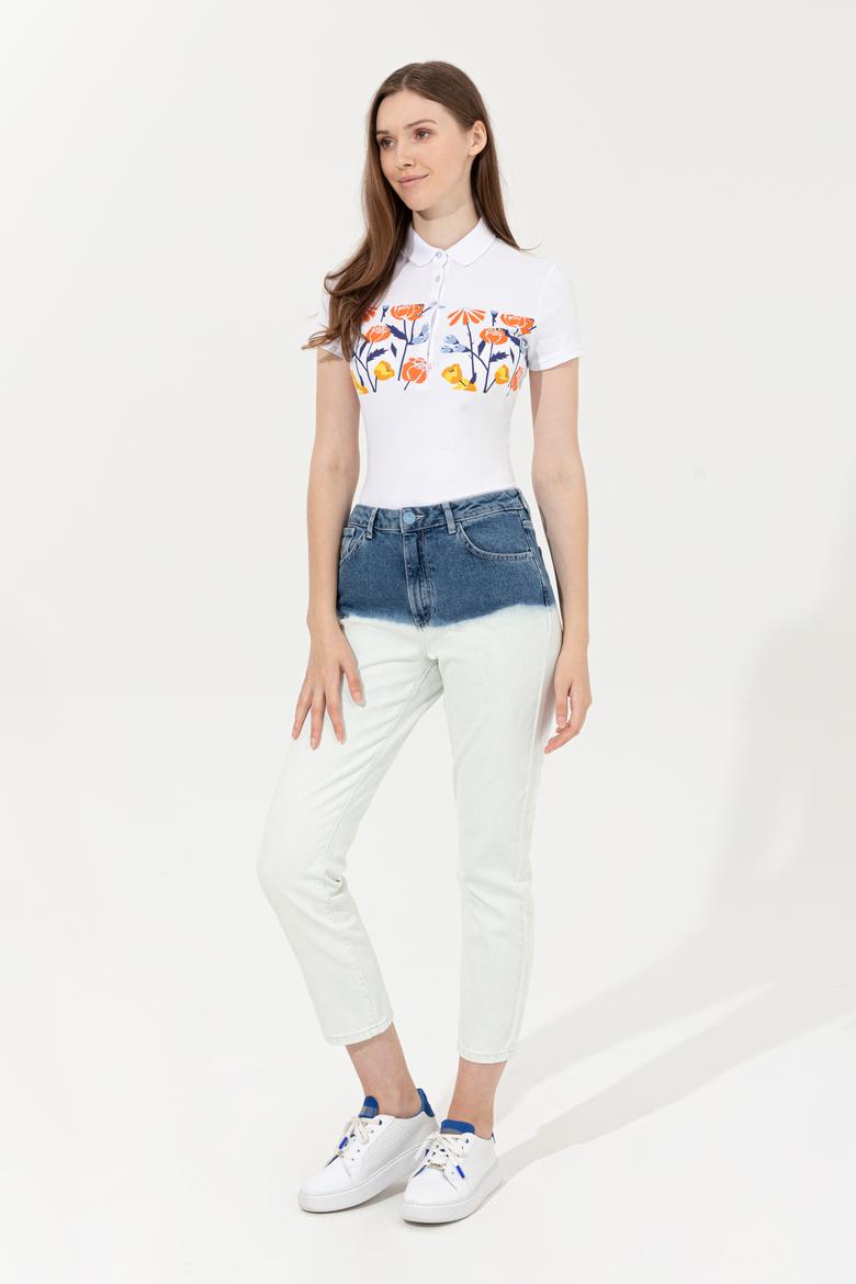 Kadın Mavi Polo Yaka Tişört - 50248995016