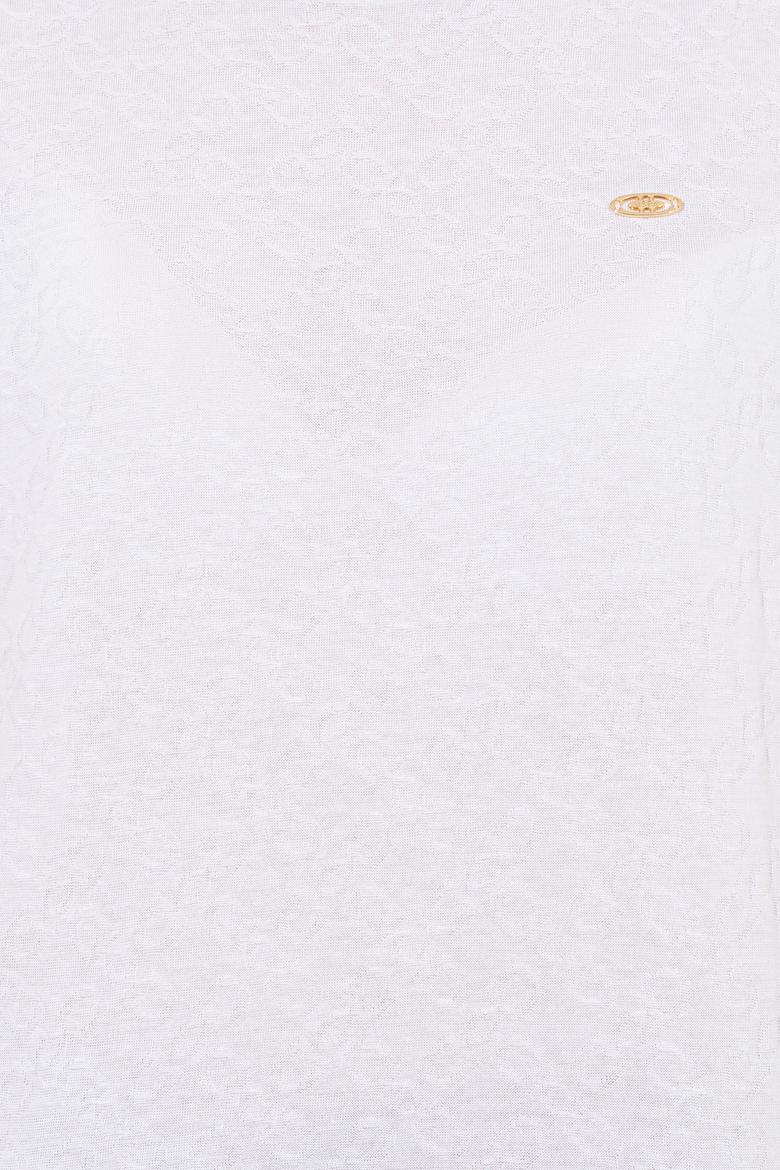 Kadın Beyaz Bisiklet Yaka Tişört - 50249039005