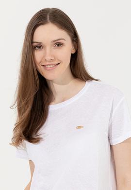 Kadın Beyaz Bisiklet Yaka Tişört - 50249039005