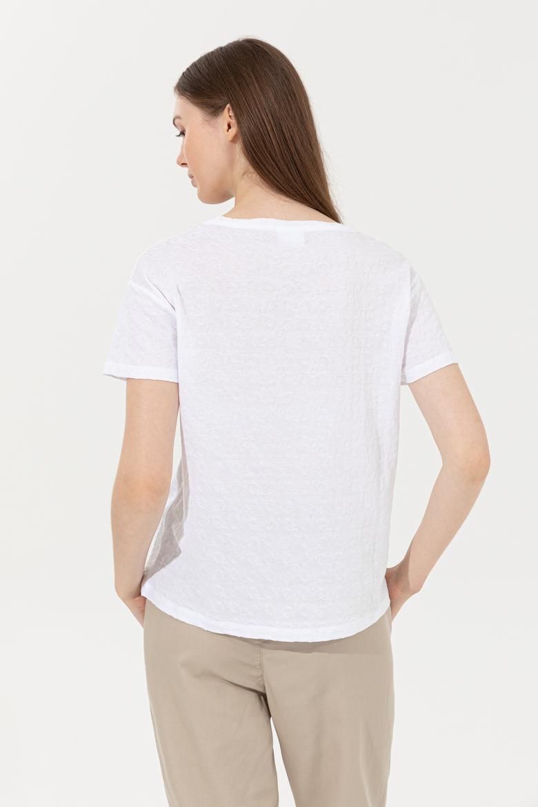 Kadın Beyaz Bisiklet Yaka Tişört - 50249039005