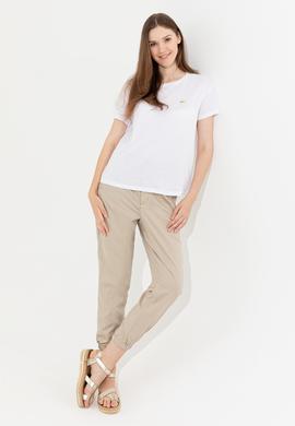 Kadın Beyaz Bisiklet Yaka Tişört - 50249039005