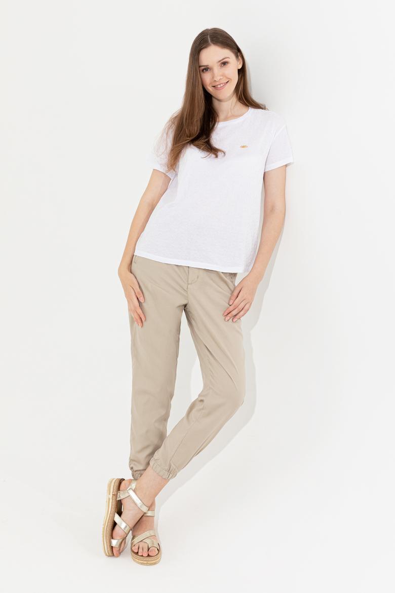 Kadın Beyaz Bisiklet Yaka Tişört - 50249039005