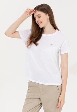 Kadın Beyaz Bisiklet Yaka Tişört - 50249039005