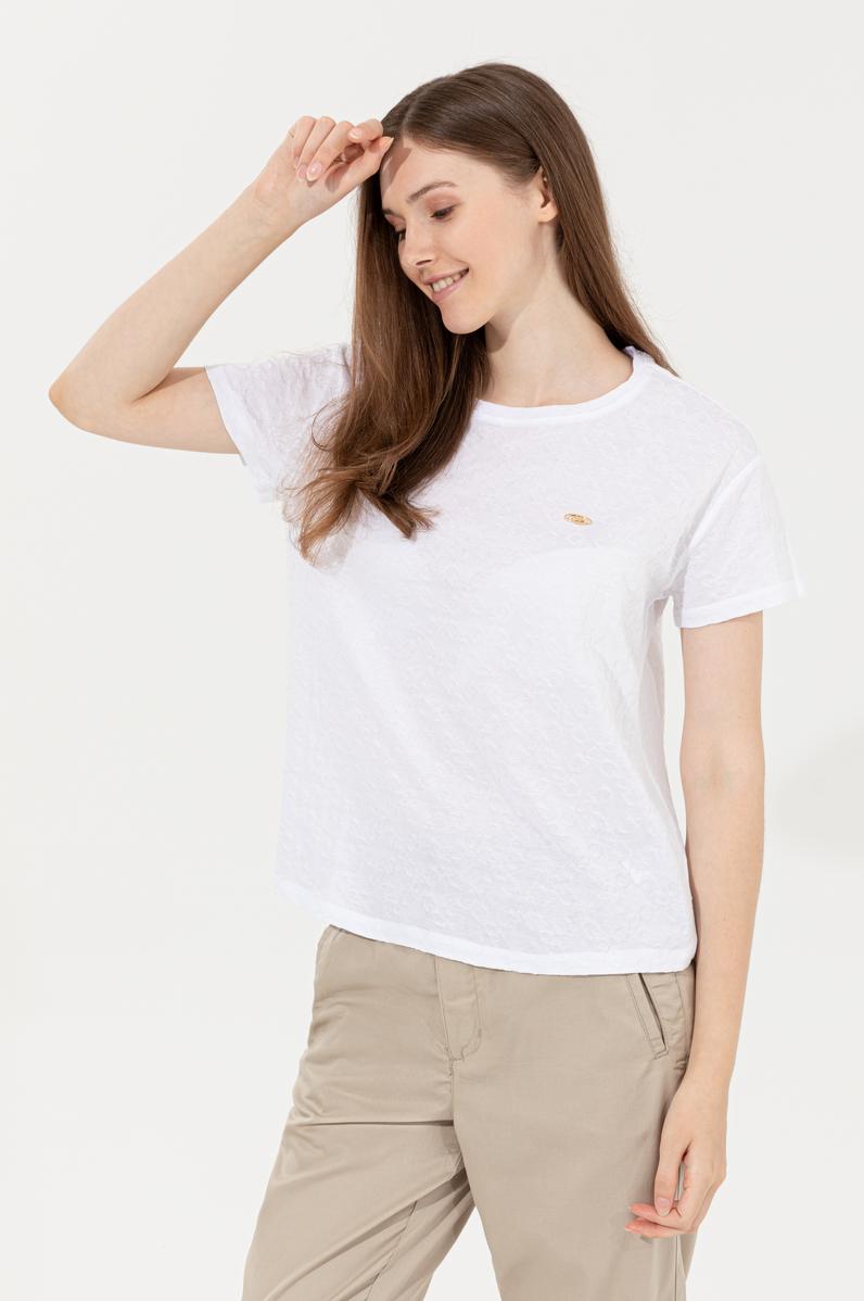 Kadın Beyaz Bisiklet Yaka Tişört