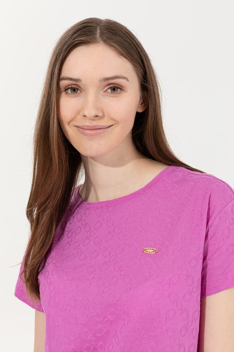 Kadın Menekşe Bisiklet Yaka Tişört - 50249039012