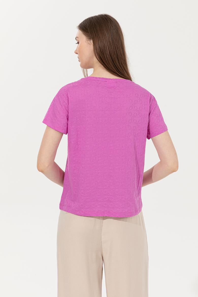 Kadın Menekşe Bisiklet Yaka Tişört - 50249039012