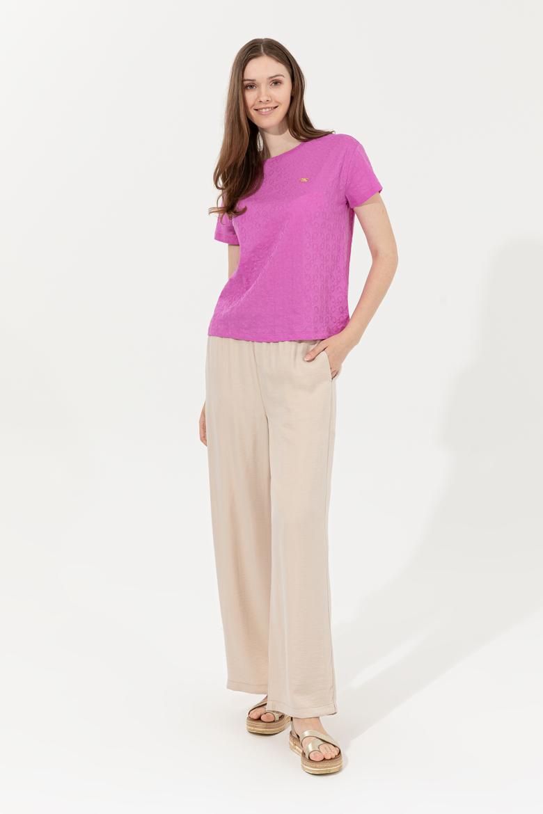 Kadın Menekşe Bisiklet Yaka Tişört - 50249039012