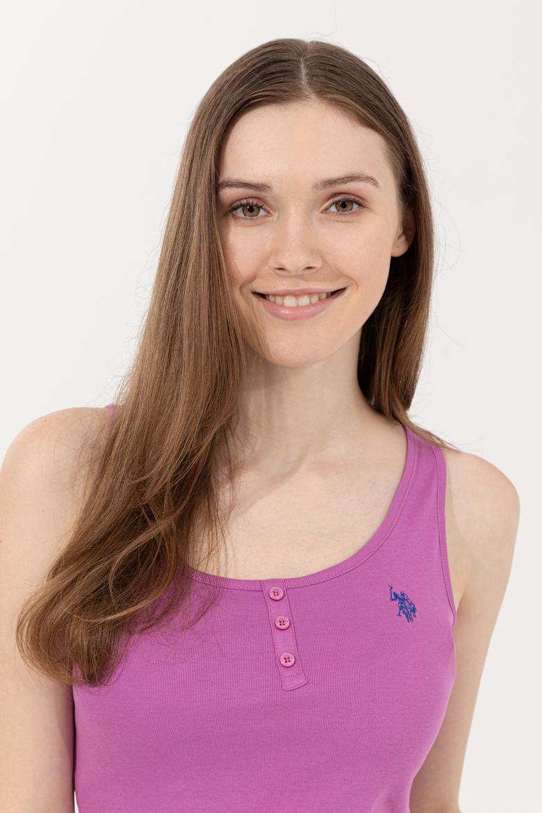 Kadın Menekşe Kolsuz Basic Tişört - 50246321043