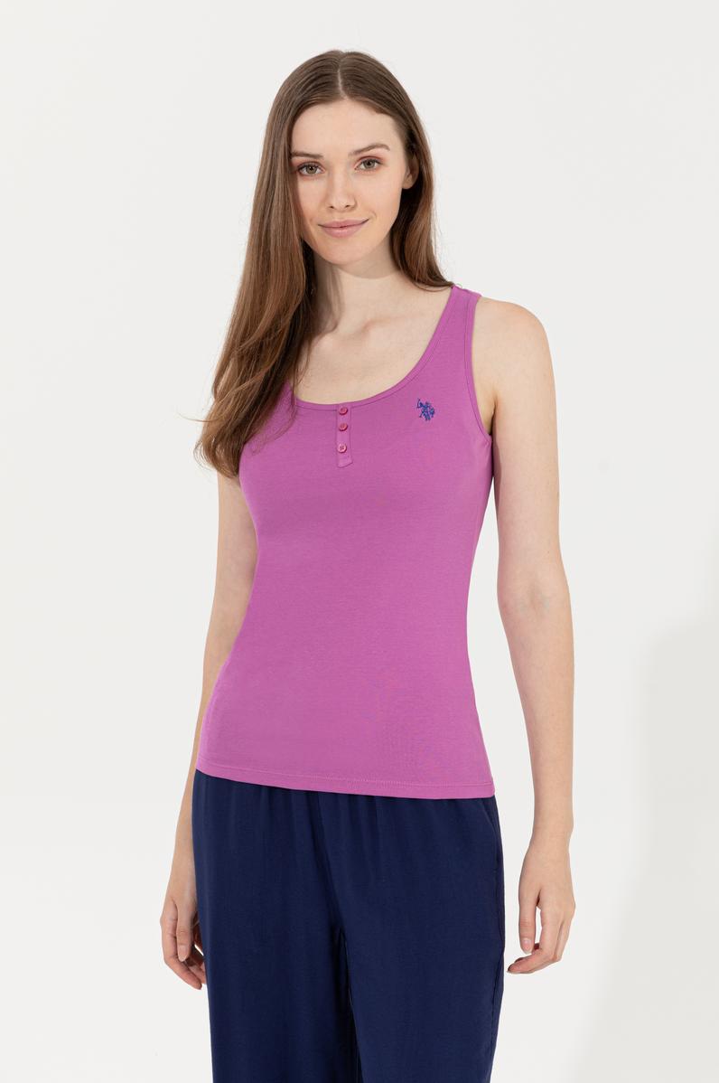 Kadın Menekşe Kolsuz Basic Tişört