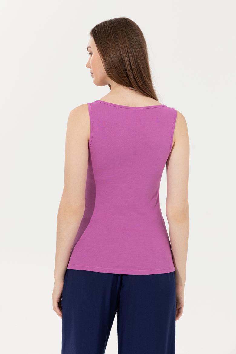 Kadın Menekşe Kolsuz Basic Tişört - 50246321043