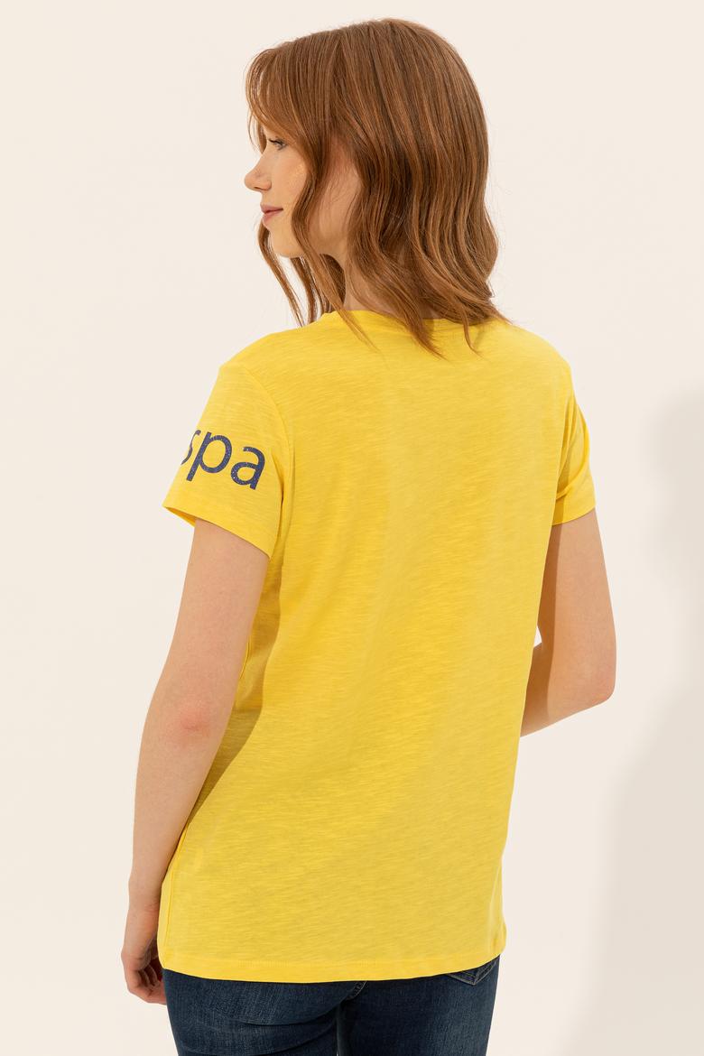 Kadın Açık Sarı Bisiklet Yaka Tişört - 50248142046
