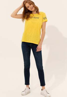 Kadın Açık Sarı Bisiklet Yaka Tişört - 50248142046