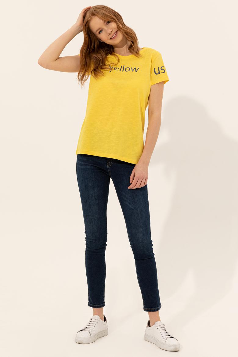Kadın Açık Sarı Bisiklet Yaka Tişört - 50248142046