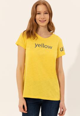 Kadın Açık Sarı Bisiklet Yaka Tişört - 50248142046