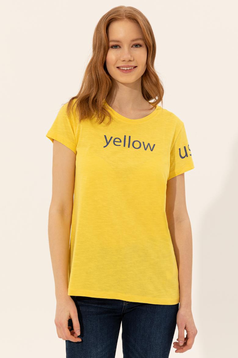 Kadın Açık Sarı Bisiklet Yaka Tişört - 50248142046