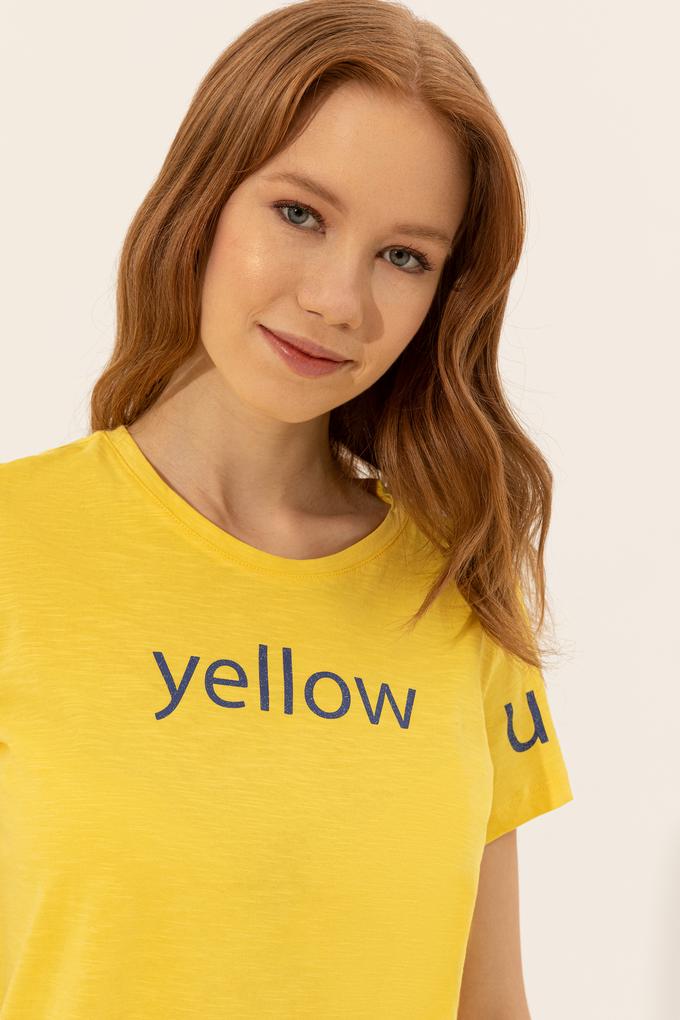 Kadın Açık Sarı Bisiklet Yaka Tişört