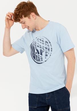 Erkek Açık Mavi Bisiklet Yaka T-Shirt - 50247329154