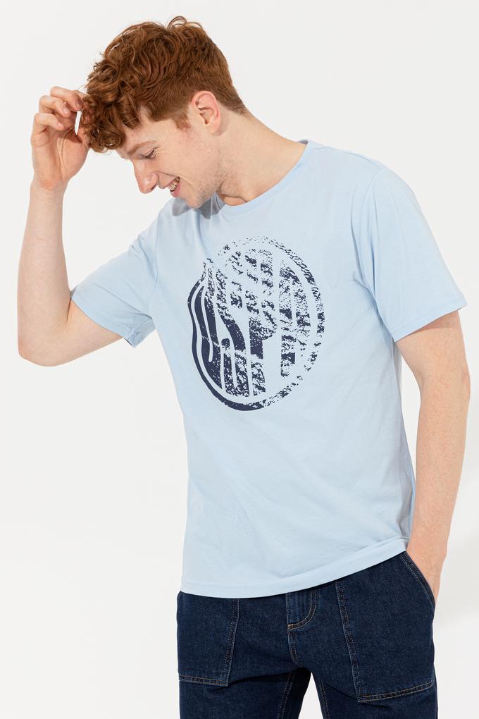 Erkek Açık Mavi Bisiklet Yaka T-Shirt