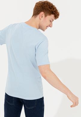 Erkek Açık Mavi Bisiklet Yaka T-Shirt - 50247329154