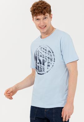 Erkek Açık Mavi Bisiklet Yaka T-Shirt - 50247329154