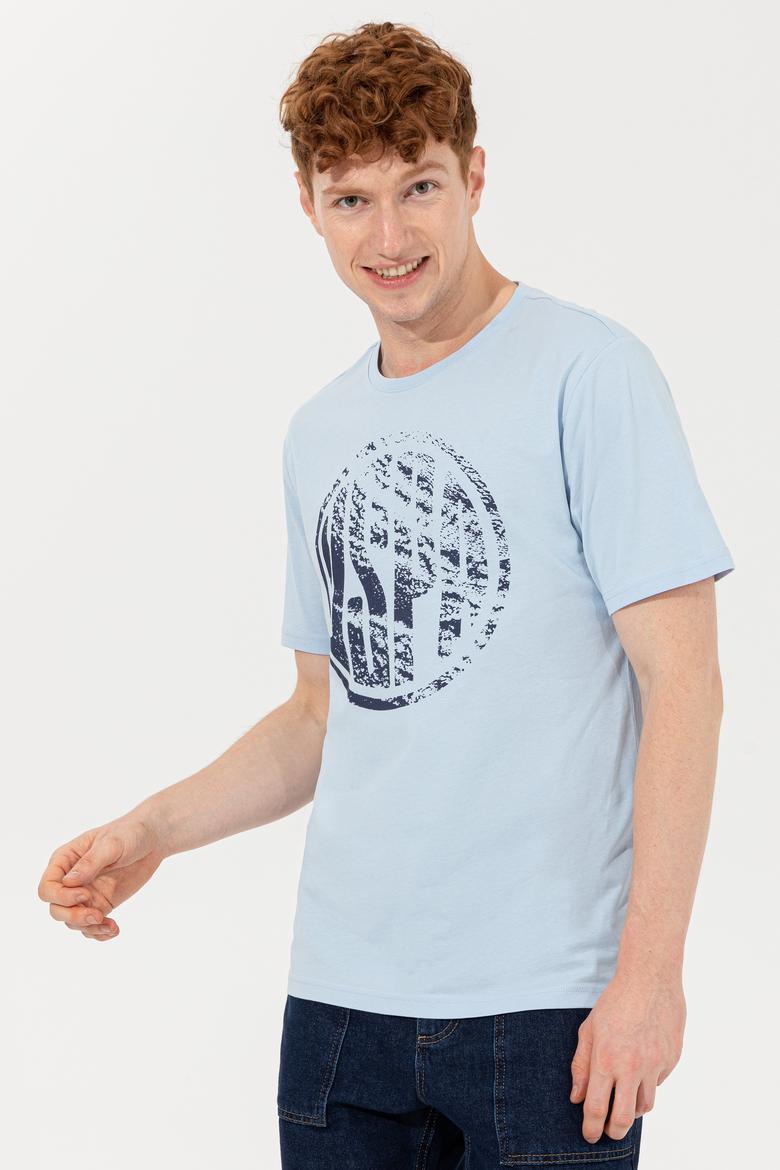 Erkek Açık Mavi Bisiklet Yaka T-Shirt - 50247329154