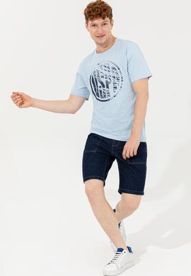 Erkek Açık Mavi Bisiklet Yaka T-Shirt - 50247329154