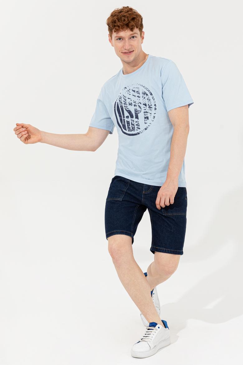 Erkek Açık Mavi Bisiklet Yaka T-Shirt - 50247329154