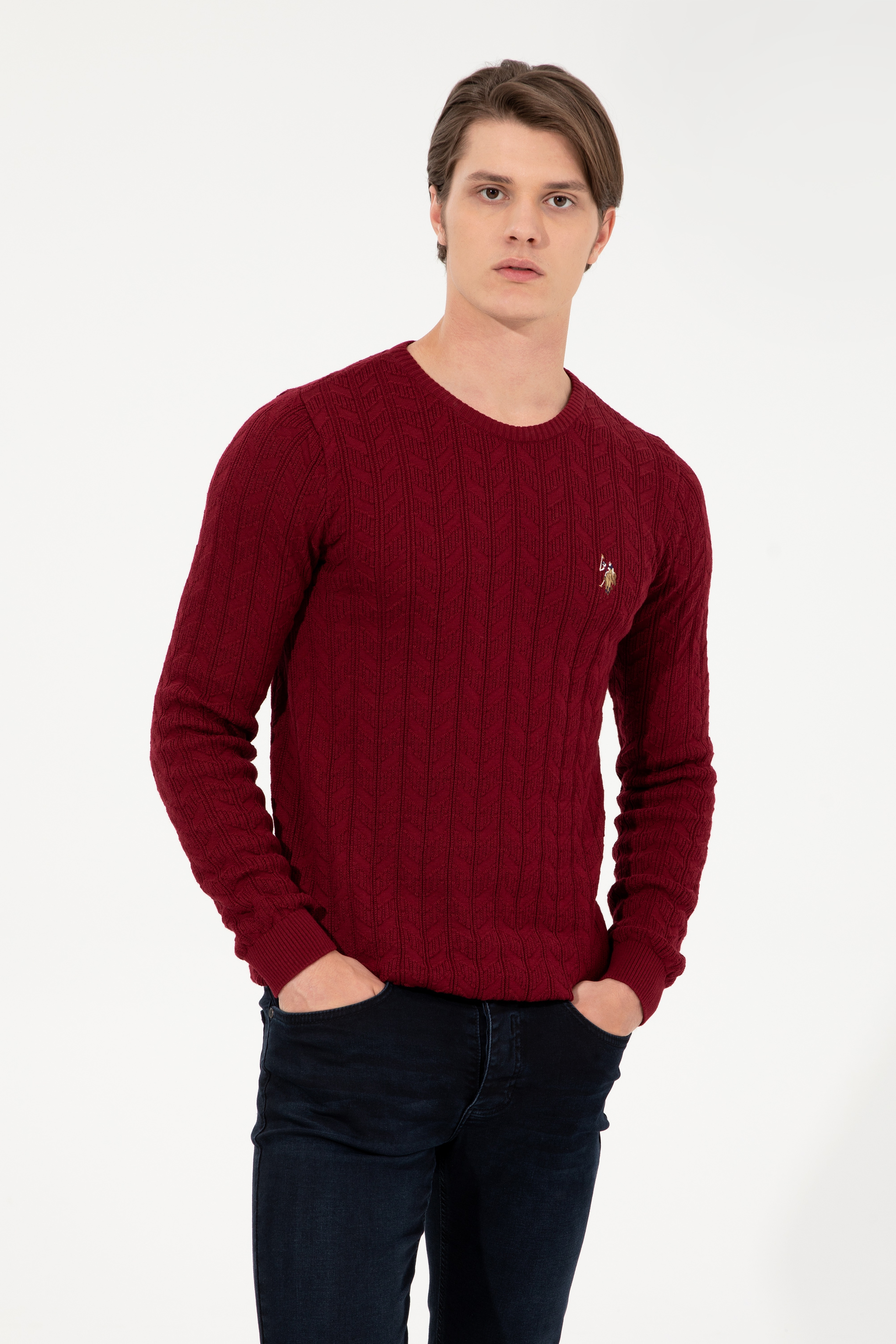 Erkek Bordo Basic Kazak - Image 3