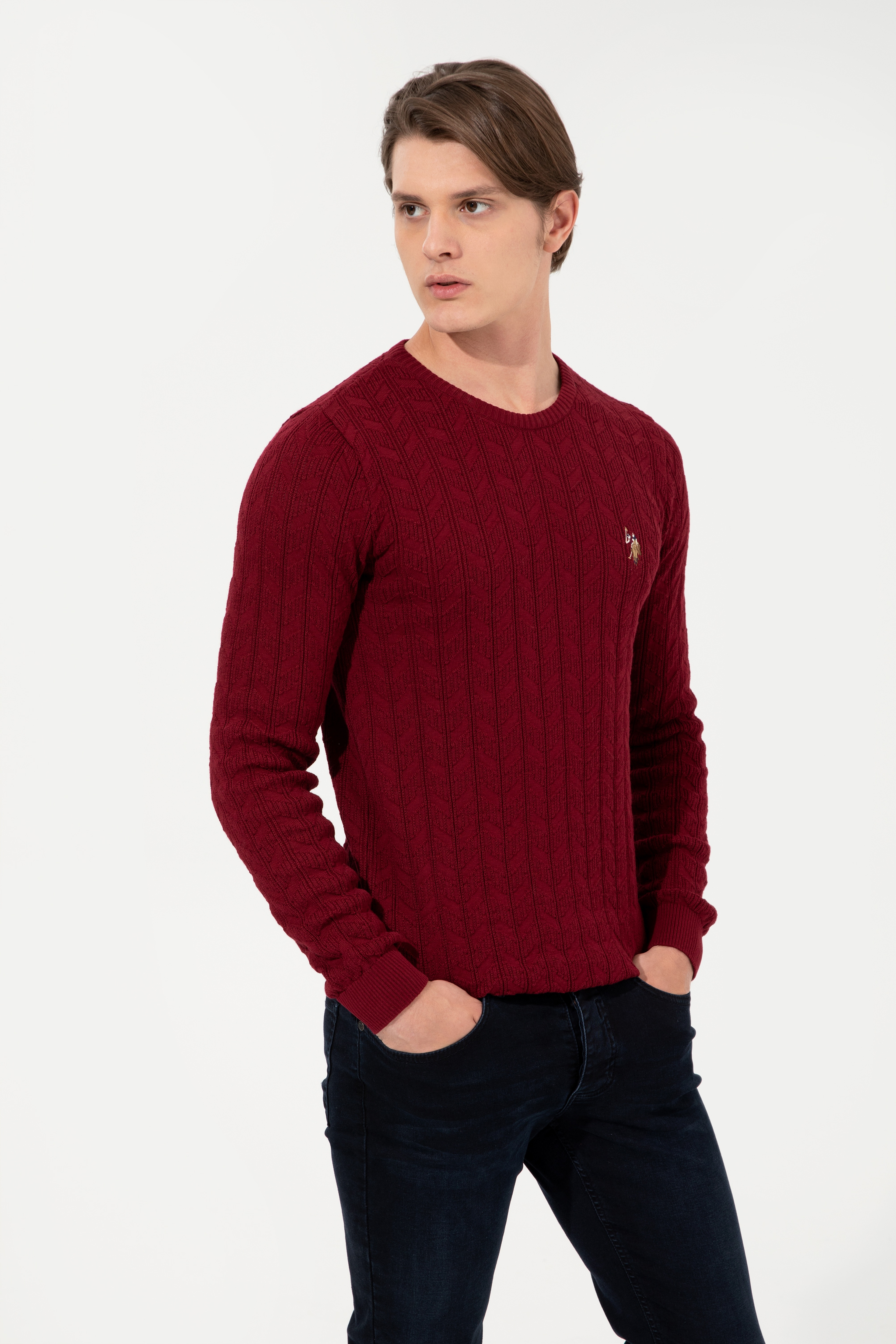 Erkek Bordo Basic Kazak - Image 1