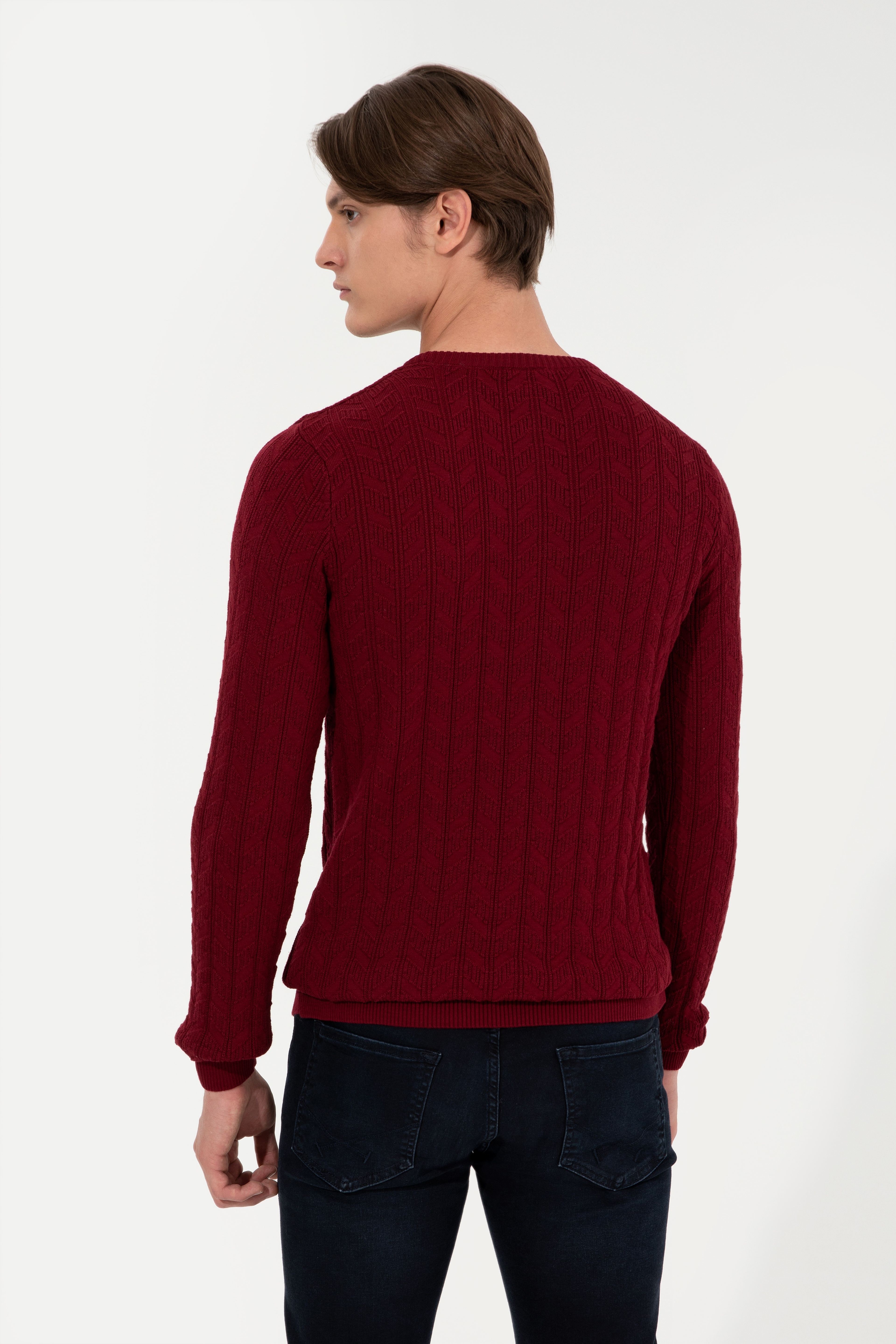 Erkek Bordo Basic Kazak - Image 5