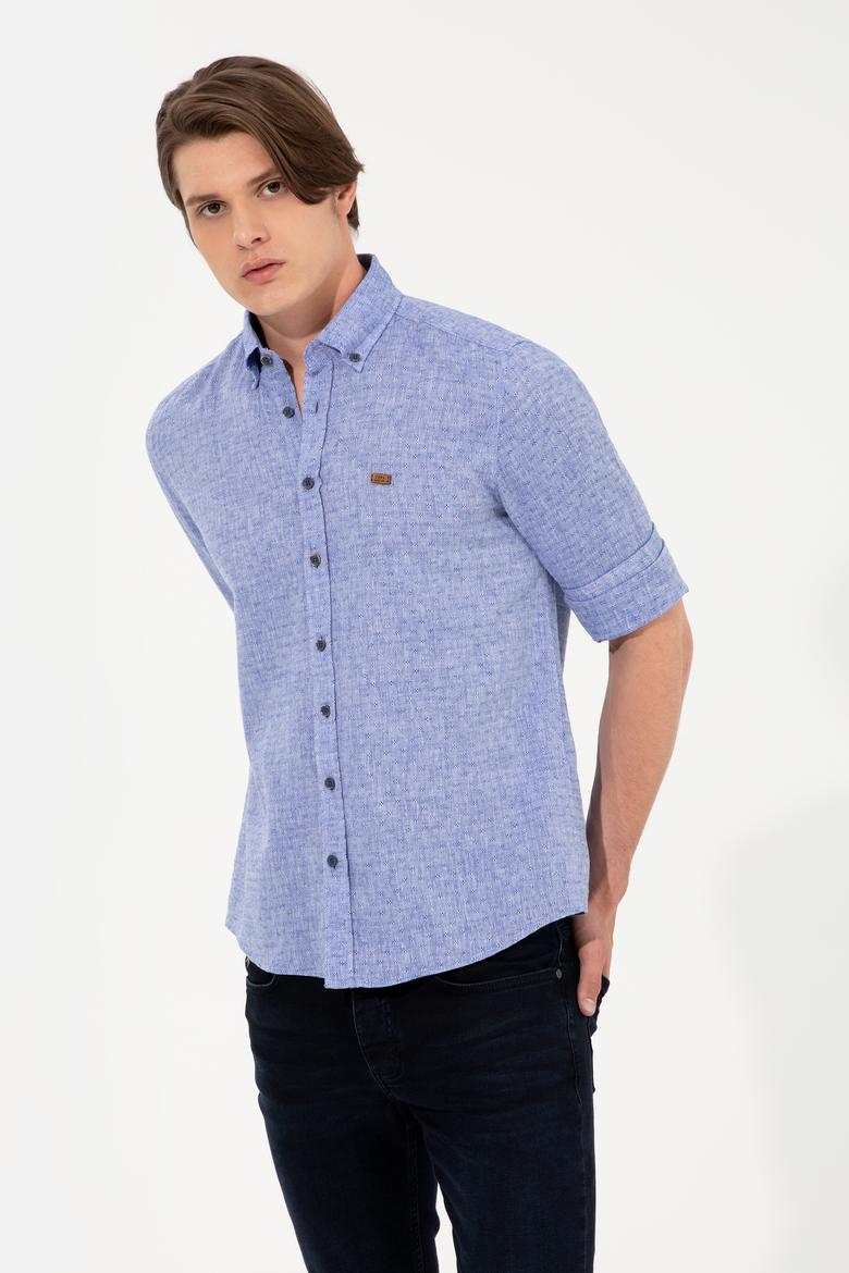 Erkek Mavi Uzun Kollu Gömlek
