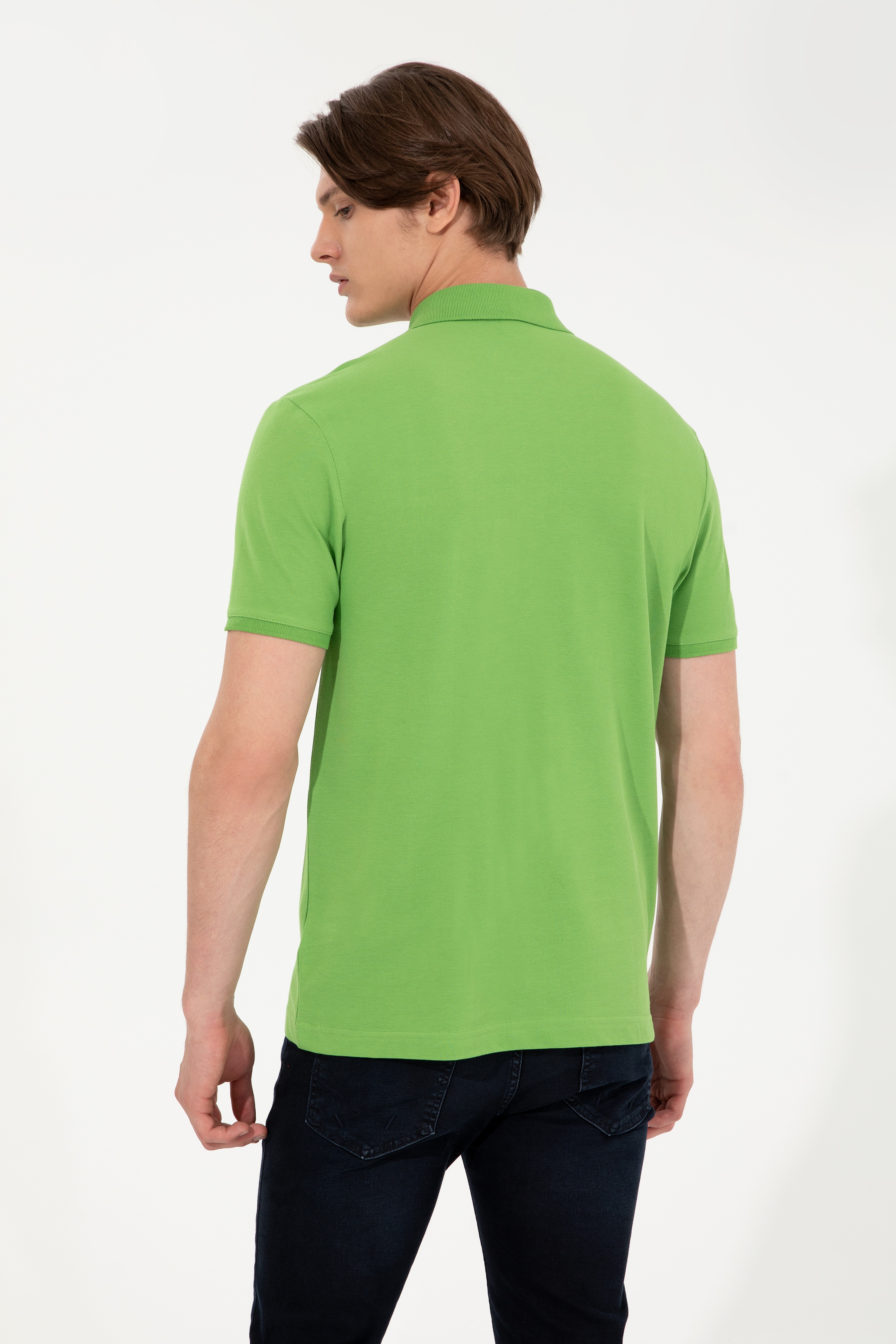 Erkek Elma Yeşili Basic Polo Yaka Tişört - Image 5