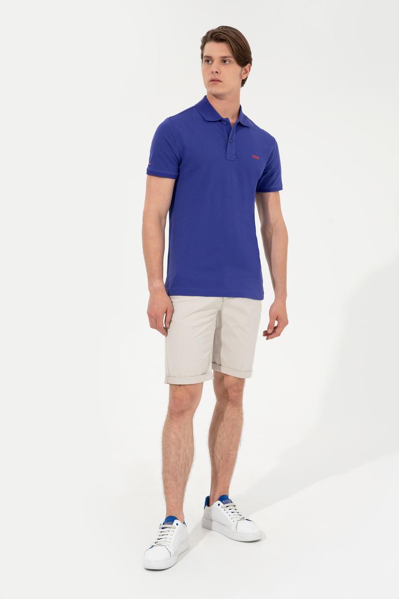 Erkek Mavi Polo Yaka Basic T-Shirt - 50251701149