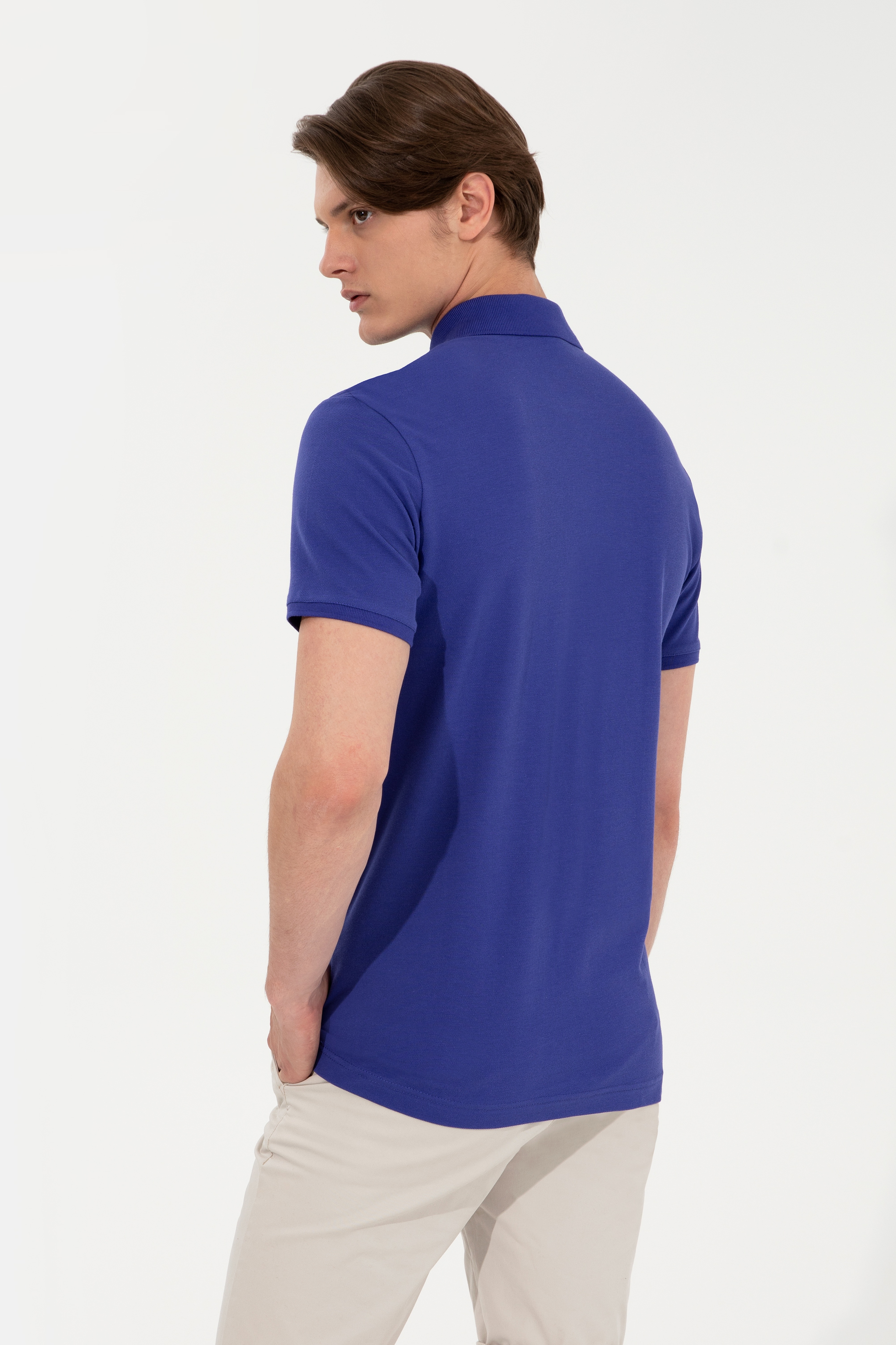 Erkek Mavi Polo Yaka Basic T-Shirt - Image 5