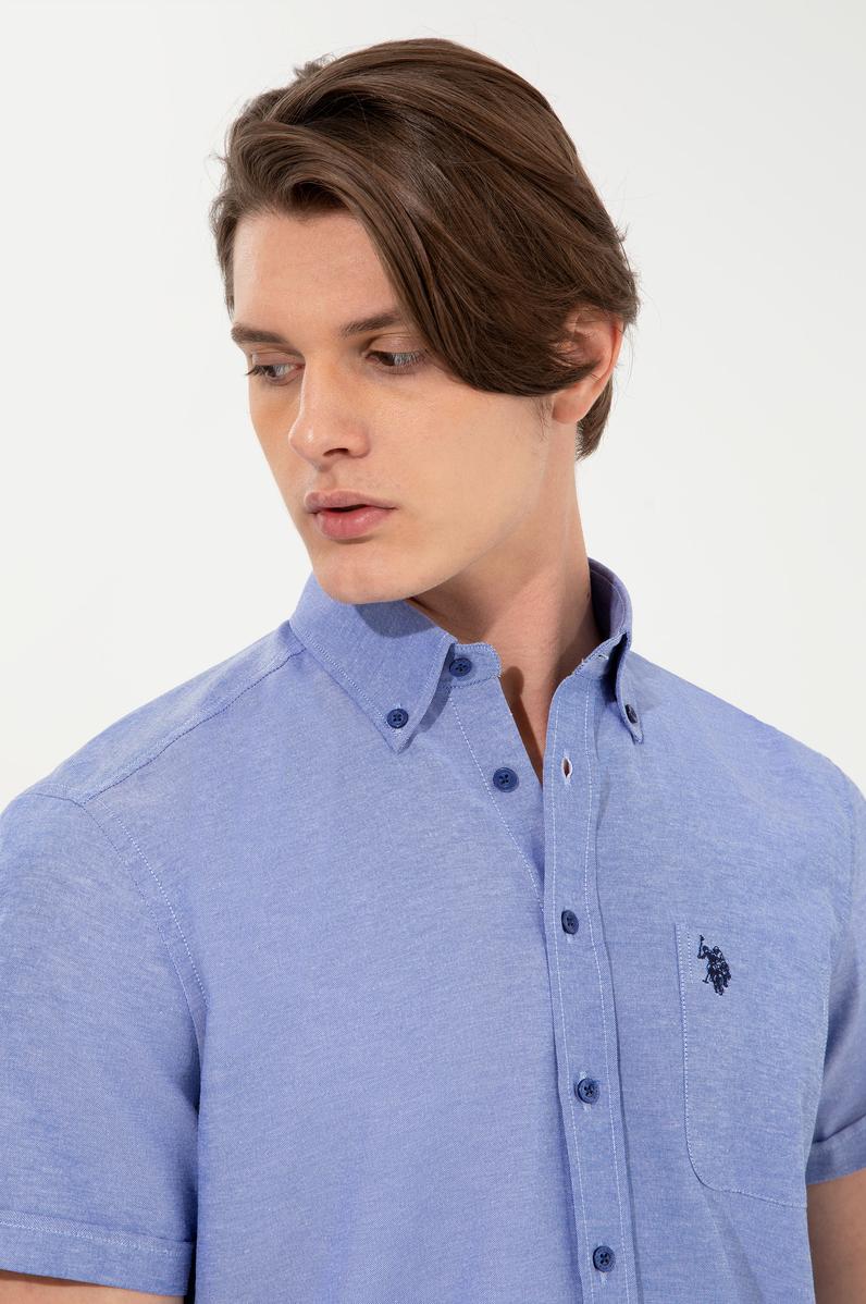 Erkek Mavi Kısa Kollu Gömlek