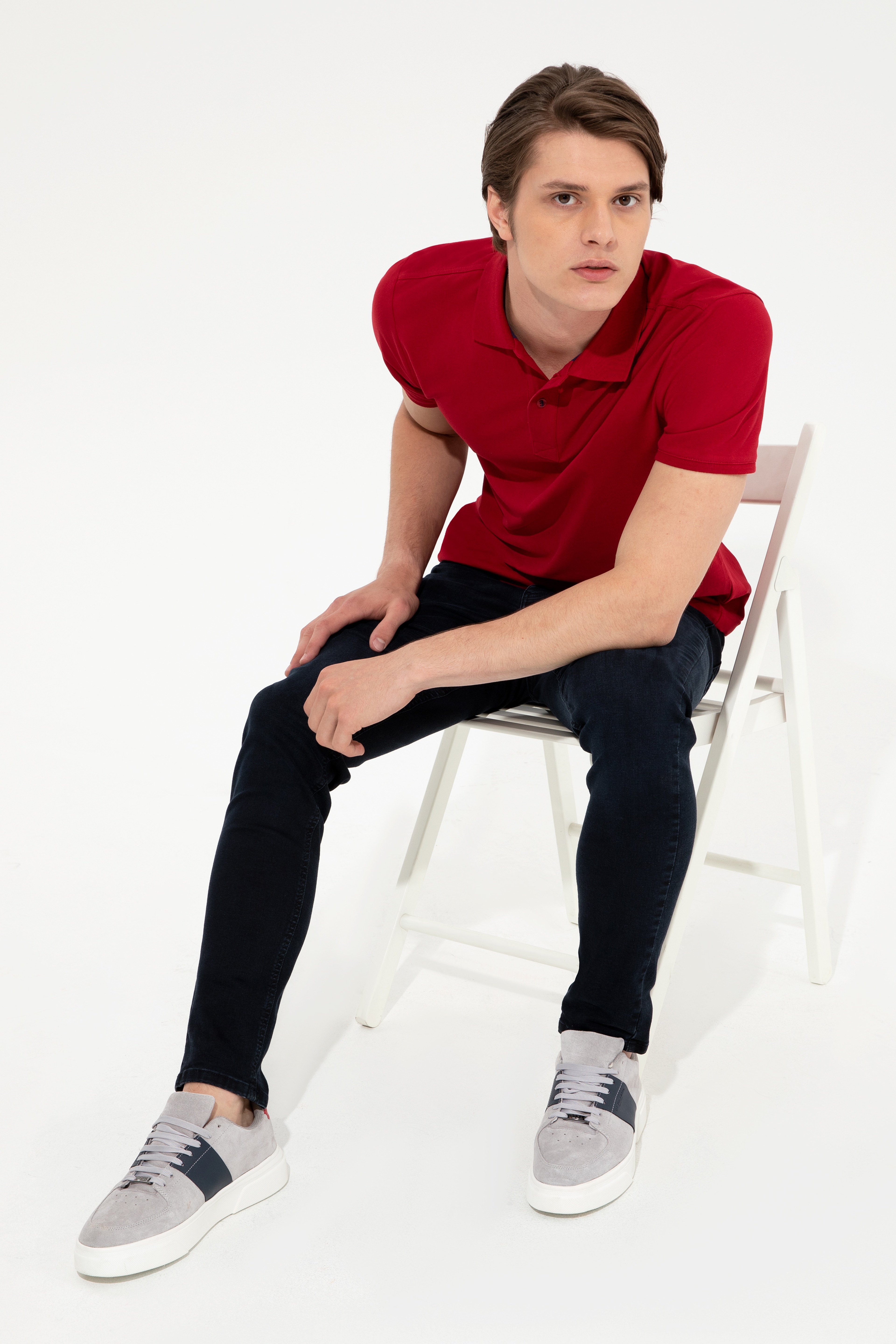 Erkek Bordo Polo Yaka Basic T-Shirt - Image 2
