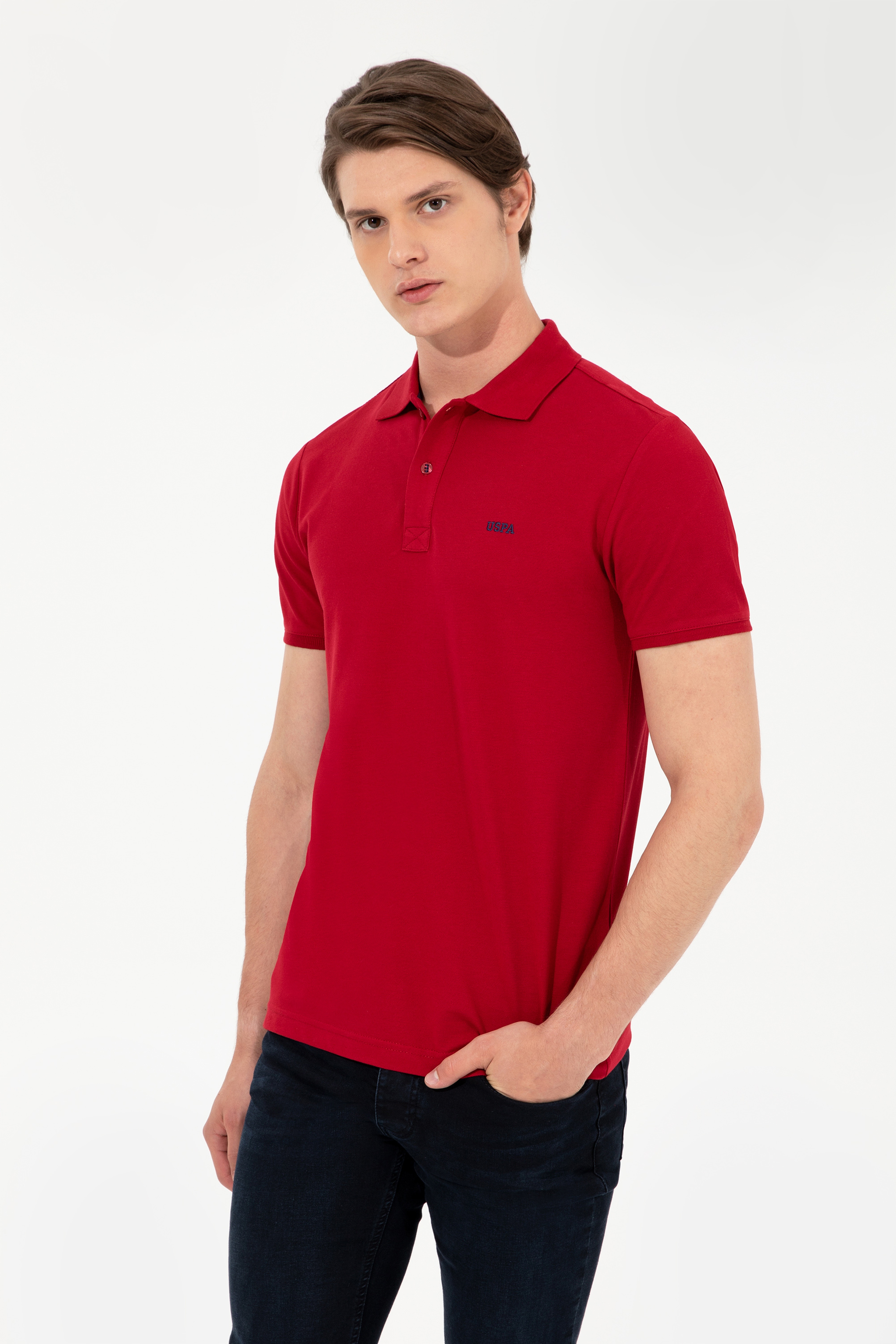 Erkek Bordo Polo Yaka Basic T-Shirt - Image 3