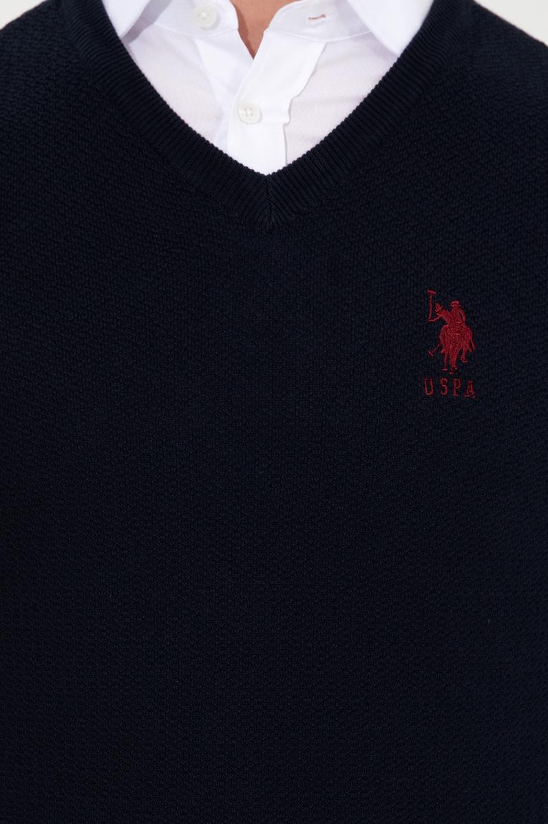 Erkek Lacivert V Yaka Basic Triko Kazak