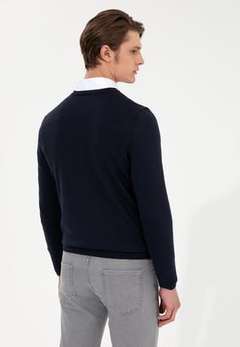 Erkek Lacivert V Yaka Basic Triko Kazak - 50251877014