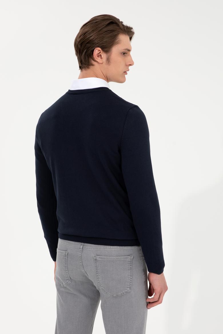 Erkek Lacivert V Yaka Basic Triko Kazak - 50251877014