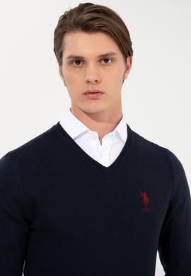 Erkek Lacivert V Yaka Basic Triko Kazak - 50251877014