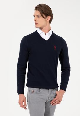 Erkek Lacivert V Yaka Basic Triko Kazak - 50251877014