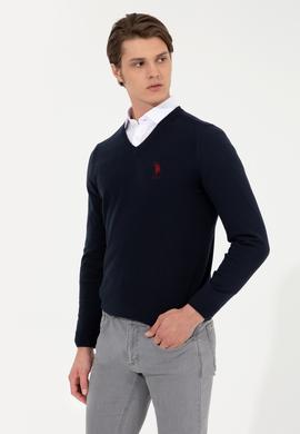 Erkek Lacivert V Yaka Basic Triko Kazak - 50251877014