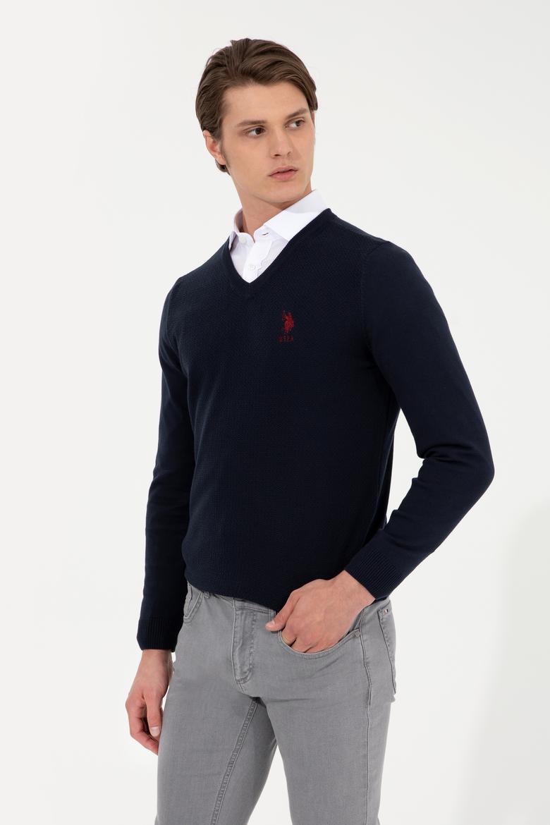 Erkek Lacivert V Yaka Basic Triko Kazak - 50251877014