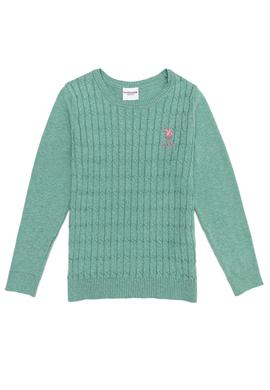 Kız Çocuk Mint Melanj Bisiklet Yaka Basic Kazak - 50257310086