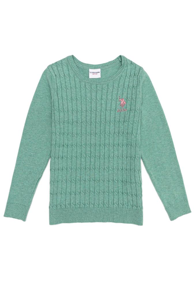 Kız Çocuk Mint Melanj Bisiklet Yaka Basic Kazak